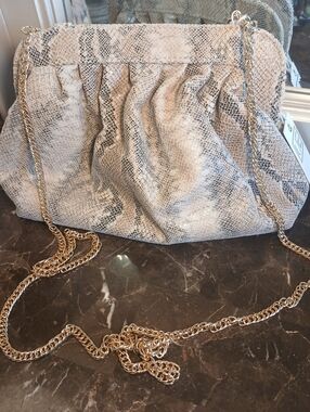Urban Expressions Vegan Snake-Print Crossbody in Beige and Black with Gold Chain